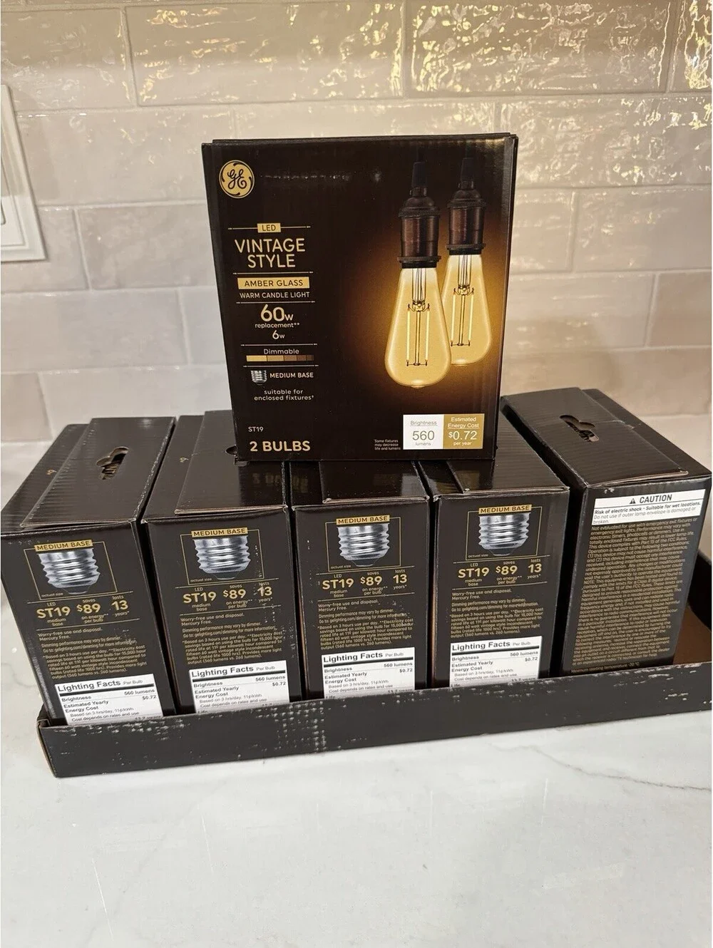 6 Packs (12 total) GE Vintage A15 LED Bulbs, 5.5W=60W Warm Amber Glass, Dimmable